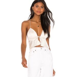 Revolve Ivory Tie Front Satin top
